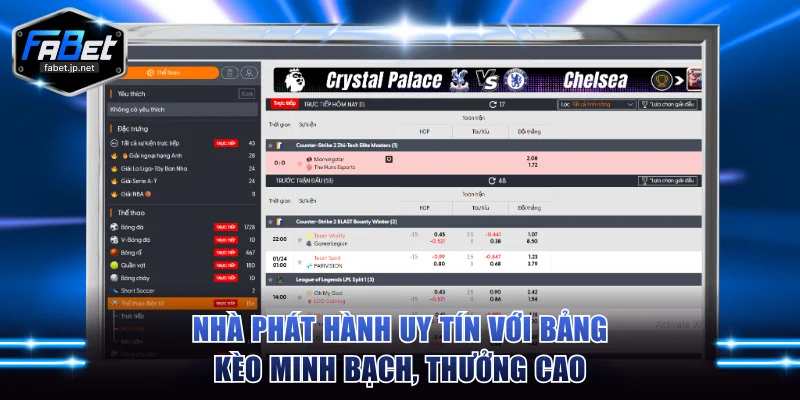 Nhà phát hành thể thao uy tín với bảng kèo minh bạch, thưởng cao